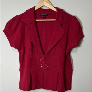 August Silk red short sleeve knit blazer